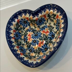 Heart-Shaped Ceramic Bowl with Floral Design Poland Unikat